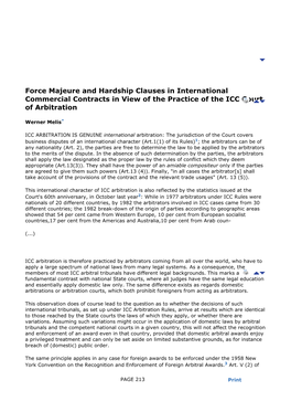 Force Majeure and International Contracts, Including FIDIC