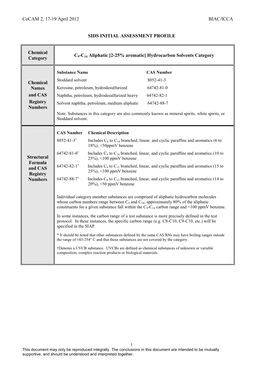 C9-14 Aliphatic [2-25% Aromatic] Hydrocarbon Solvents Category SIAP