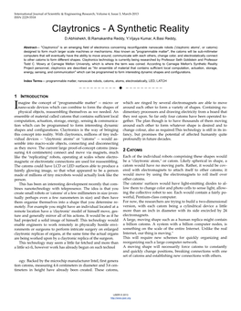 Claytronics - a Synthetic Reality D.Abhishekh, B.Ramakantha Reddy, Y.Vijaya Kumar, A.Basi Reddy