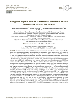 Geogenic Organic Carbon in Terrestrial Sediments and Its Contribution to Total Soil Carbon