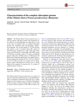 Characterization of the Complete Chloroplast Genome of the Chinese Cherry Prunus Pseudocerasus (Rosaceae)