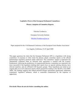 Legislative Power of the European Parliament Committees: Plenary