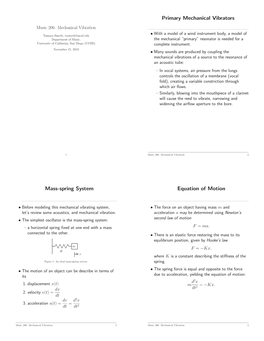 Primary Mechanical Vibrators Mass-Spring System Equation Of