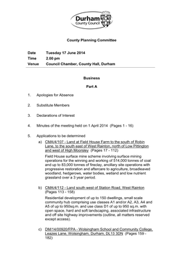 County Planning Committee Date Tuesday 17 June 2014 Time 2.00