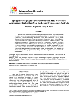 Cladocera: Anomopoda: Daphniidae) from the Lower Cretaceous of Australia