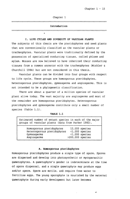 1 5 Chapter 1 Introduction I. LIFE CYCLES and DIVERSITY of VASCULAR PLANTS the Subjects of This Thesis Are the Pteri