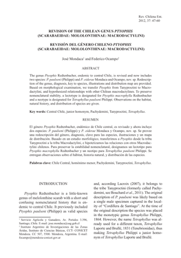 Revision of the Chilean Genus Ptyophis (Scarabaeidae: Mololonthinae: Macrodactylini)