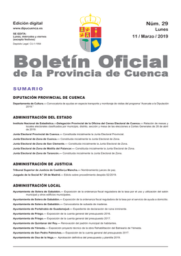 Boletín Oficial De La Provincia De Cuenca Sumario Diputación Provincial De Cuenca