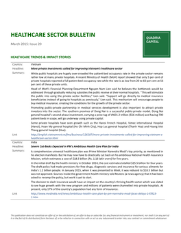 HEALTHCARE SECTOR BULLETIN QUADRIA CAPITAL March 2015: Issue 20