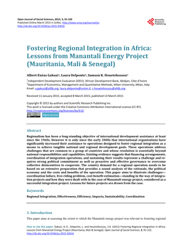 Fostering Regional Integration in Africa: Lessons from Manantali Energy Project (Mauritania, Mali & Senegal)