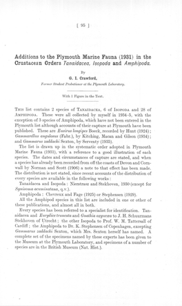 Additions to the Plymouth Marine Fauna (1931) in T!1E Crustaceanorderstanaidacea,/Sopodaand Amphipoda