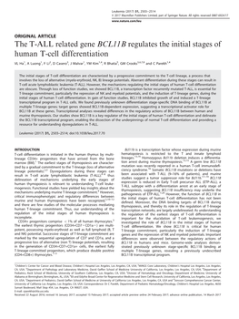 The T-ALL Related Gene BCL11B Regulates the Initial Stages of Human T-Cell Differentiation