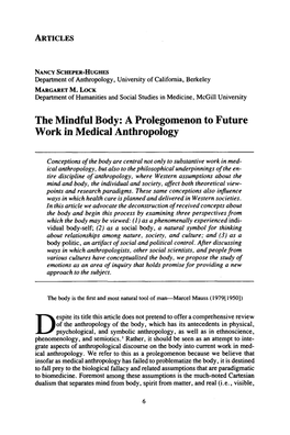 The Mindful Body: a Prolegomenon to Future Work in Medical Anthropology