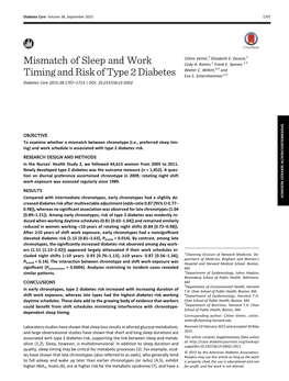 Mismatch of Sleep and Work Timing and Risk of Type 2 Diabetes