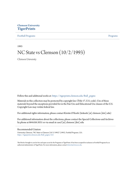NC State Vs Clemson (10/2/1993) Clemson University