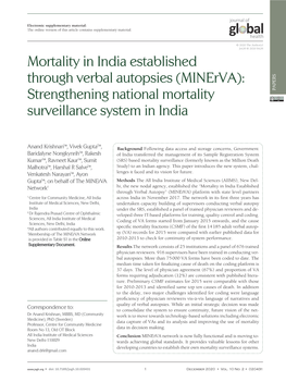 Mortality in India Established Through Verbal Autopsies (Minerva): Strengthening National Mortality PAPERS VIEWPOINTS Surveillance System in India