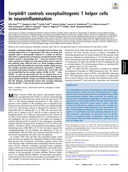 Serpinb1 Controls Encephalitogenic T Helper Cells in Neuroinflammation