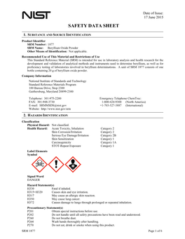 MSDS@Nist.Gov +1-703-527-3887 (International) Website