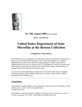 United States Department of State Microfilm at the Benson Collection