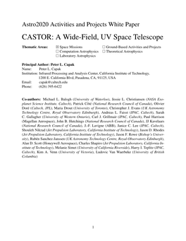 CASTOR: a Wide-Field, UV Space Telescope
