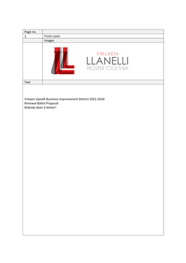 Page No. 1 Front Cover Images Text Ymlaen Llanelli Business Improvement District 2021-2026 Renewal Ballot Proposal Nobody Do