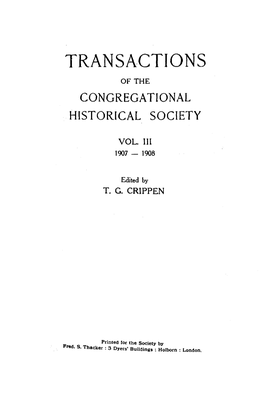 Transa.Ctions of the Congregational Historical Society