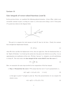 Lecture 11 Line Integrals of Vector-Valued Functions (Cont'd)