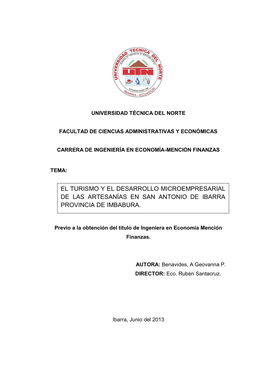 El Turismo Y El Desarrollo Microempresarial De Las Artesanías En San Antonio De Ibarra Provincia De Imbabura