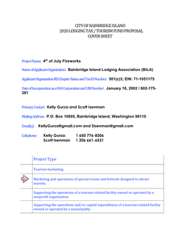 City of Bainbridge Island 2020 Lodging Tax / Tourism Fund Proposal Cover Sheet