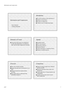 Information and Compression Introduction Summary of Course