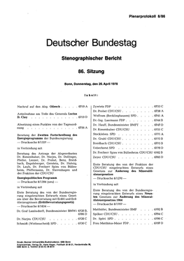 Deutscher Bundestag Stenographischer Bericht 86. Sitzung