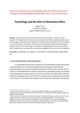 Psychology and the Aims of Normative Ethics”