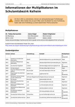 Informationen Der Multiplikatoren Im Schulamtsbezirk Kelheim Informationen Der Multiplikatoren Im Schulamtsbezirk Kelheim