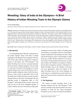 Wrestling: Glory of India at the Olympics—A Brief History of Indian Wresting Team in the Olympic Games