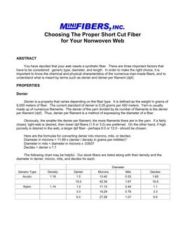 Choosing the Proper Short Cut Fiber for Your Nonwoven Web