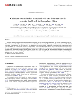 Cadmium Contamination in Orchard Soils and Fruit Trees and Its Potential Health Risk in Guangzhou, China