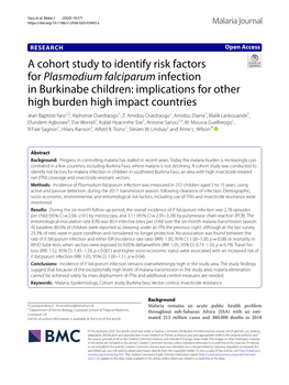 A Cohort Study to Identify Risk Factors for Plasmodium