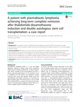 A Patient with Plasmablastic Lymphoma Achieving Long-Term