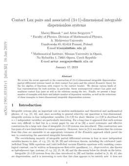 Contact Lax Pairs and Associated (3+ 1)-Dimensional Integrable Dispersionless Systems