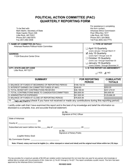 Political Action Committee (Pac) Quarterly Reporting Form