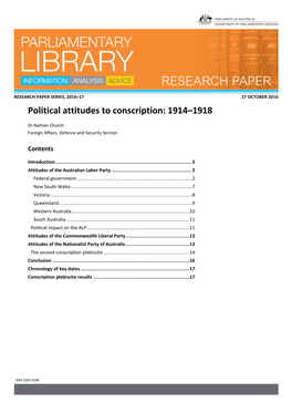 Political Attitudes to Conscription: 1914–1918
