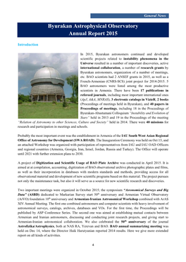 Byurakan Astrophysical Observatory Annual Report 2015