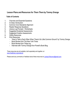 Lesson Plans and Resources for There There by Tommy Orange