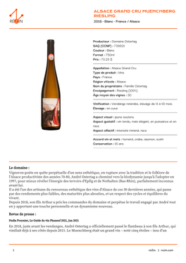 ALSACE GRAND CRU MUENCHBERG RIESLING 2018 · Blanc · France / Alsace