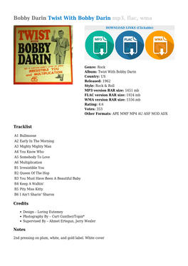 Bobby Darin Twist with Bobby Darin Mp3, Flac, Wma