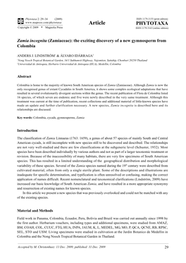 Phytotaxa, Zamia Incognita (Zamiaceae): the Exciting Discovery of a New Gymnosperm