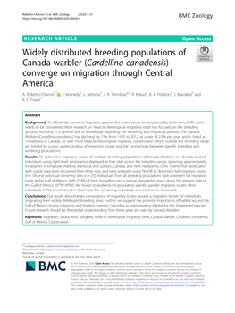 Widely Distributed Breeding Populations of Canada Warbler (Cardellina Canadensis) Converge on Migration Through Central America A