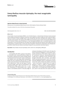 Emery-Dreifuss Muscular Dystrophy: the Most Recognizable Laminopathy