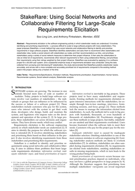 Stakerare: Using Social Networks and Collaborative Filtering for Large-Scale Requirements Elicitation