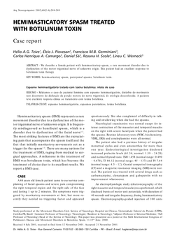 Hemimasticatory Spasm Treated with Botulinum Toxin